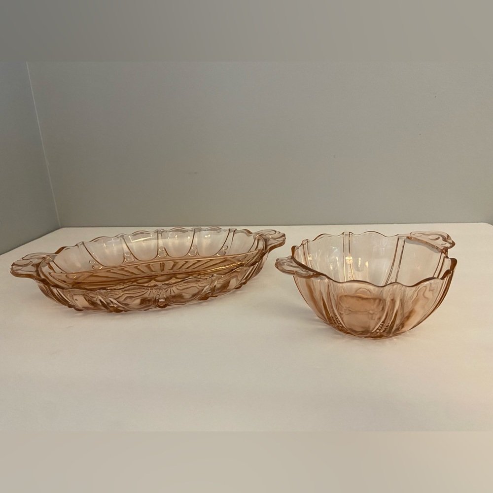 Pink Depression Glass vintage serving dish & candy dish